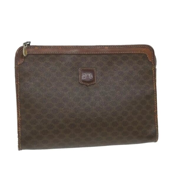 CELINE Macadam Canvas Clutch Bag PVC Leather Brown Auth ti1357 - Picture 1 of 15